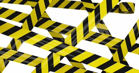 Striped yellow warning tape rolling across the screen from different direct.. Stock Footage 282482165