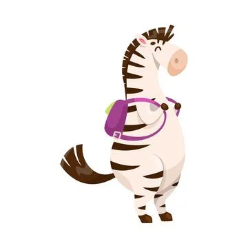 Striped Zebra Going to School with Backpack Vector Illustration Stock Illustration