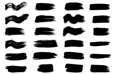 Stripes of brush black paint, set of  grunge design elements.  Vector illus.. Stock Illustration