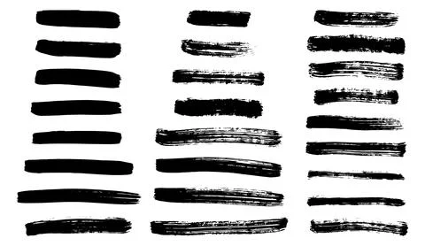 Stripes of brush black paint, set of  grunge design elements.  Vector illus.. Stock Illustration