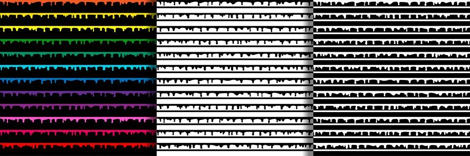 Stripes with paint drops seamless patterns set Stock Illustration