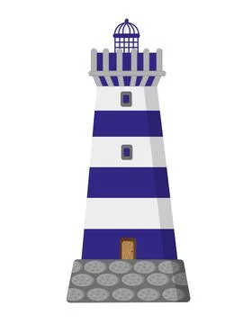 Stripped blue lighthouse on white background. Illustrazione stock