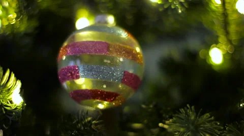 Stripped Christmas Ball On Tree Stock Footage 58504755