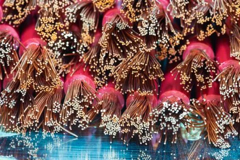 Stripped copper electrical power cables Stock Photos
