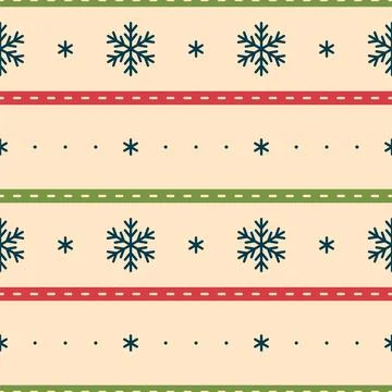 Stripped repeating pattern with snowflakes. Christmas seamless pattern. Vector Stock Illustration