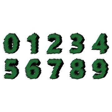 Stripped set of numbers isolated on white background. Illustrazione stock