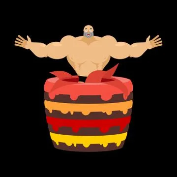 Stripper from cake congratulation. Pretty boy vector illustration Stock Illustration