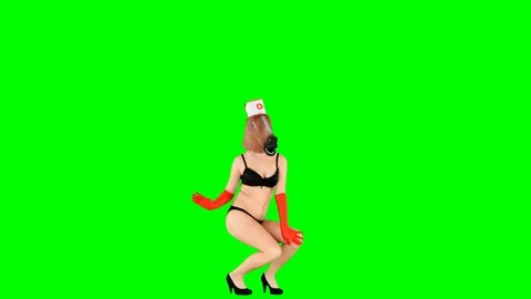 Stripper Gril Dancing Sensually Wearing a Hilarious Horse Head Mask Stock Footage 106737218