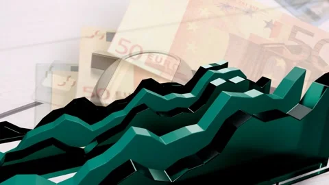 Strips sliding forward, 3D ridge chart forming, trend line climbing to +186% Stock Footage 340750816