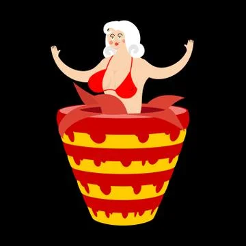 Striptease Girl from cake congratulation. vector illustration Illustrazione stock