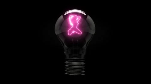 Striptease. Glowing silhouette of a striptease dancer in a light bulb. Stock Illustration
