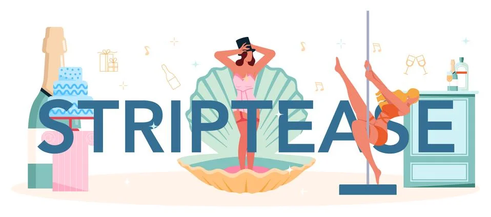 Striptease typographic header. Pole dancing girl in club, stripper Stock Illustration