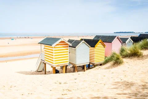 Stripy beach huts Stock Photos