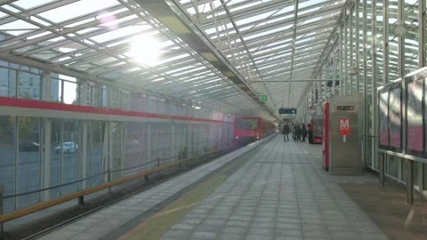 Strmberg M100 metro train is arriving at Vuosaari station Stock Footage 163091058