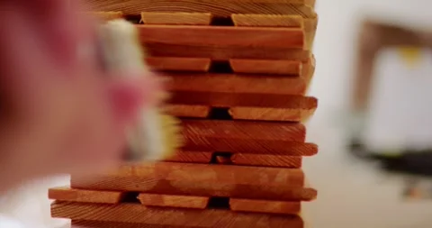 Strobe Effect Parquet Worker Applying Hardwax Oil Stair Wood Ends Larch Flooring 库存影片 330954809