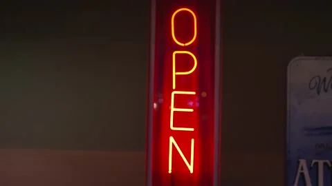 Strobing red neon open sign Stock Footage 162011037