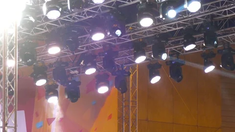 Stroboscopes and spotlights on stage quickly light up and go out Stock Footage 123576277