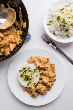 Stroganoff with rice Stock Photos