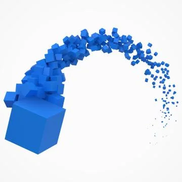 Stroke of blue cubes moving on air. 3d style vector illustration Stock Illustration