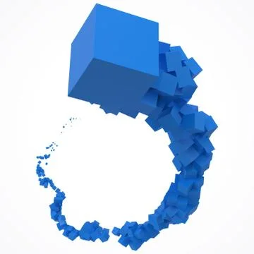 Stroke of blue cubes moving on air. 3d style vector illustration Stock Illustration