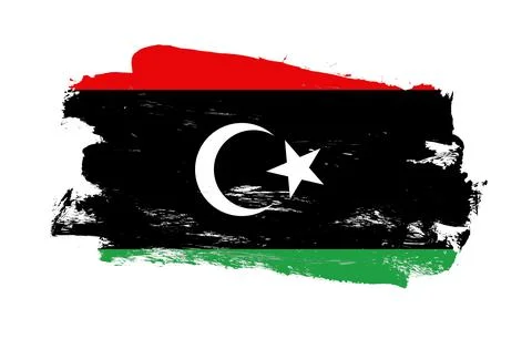 Stroke brush painted distressed flag of libya on white background Stock Illustration