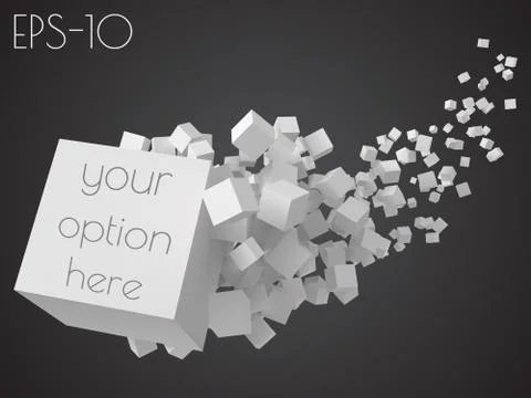 Stroke of cubes moving on air. big one with free surface for text. 3d style Stock Illustration