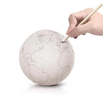 Stroke drawing America map on paper ball Stock Photos