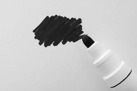 Stroke drawn with black marker and highlighter isolated on white, top view Stockfoto's