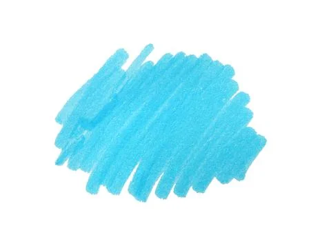 Stroke drawn with light blue marker isolated on white, top view Stockfoto's