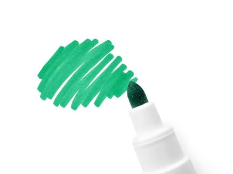 Stroke drawn with turquoise marker isolated on white, top view Stockfoto's