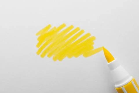 Stroke drawn with yellow marker and highlighter isolated on white, top view Stock Photos