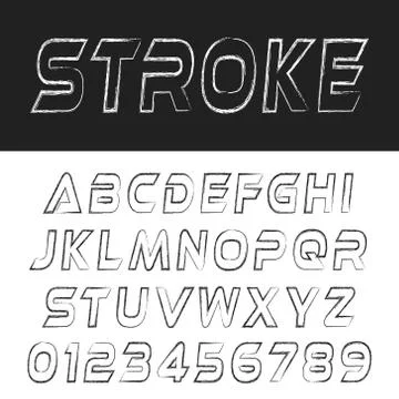 Stroke font alphabet template. Letters and numbers brush design Stock Illustration