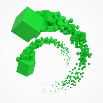 Stroke of green cubes moving on air. 3d style vector illustration Stock Illustration