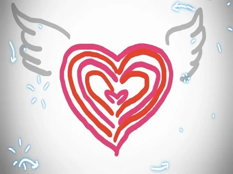 Stroke Heart wings - hand-drawn - animation - SD Stock Footage