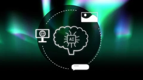 Stroke initiating brain outline, brain forming with AI chip, icons orbiting Stock Footage 334743854