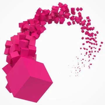 Stroke of pink cubes moving on air. 3d style vector illustration Stock Illustration