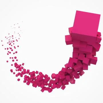 Stroke of pink cubes moving on air. 3d style vector illustration Stock Illustration