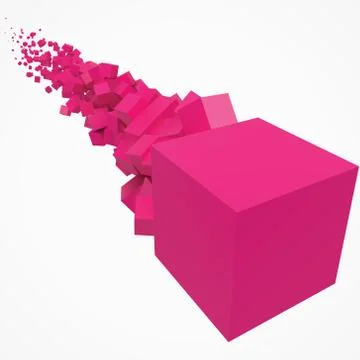 Stroke of pink cubes moving on air. 3d style vector illustration Stock Illustration