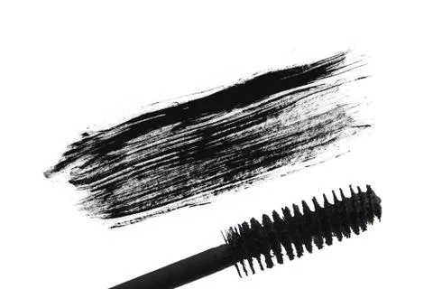 Stroke (sample) of black mascara, isolated on white macro Stock Photos