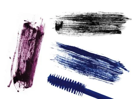 Stroke (sample) of blue, violet and black mascara, isolated on white macro Stock Photos