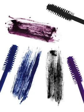 Stroke (sample) of blue, violet and black mascara, isolated on white macro Stock Photos