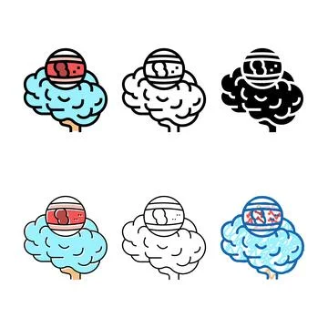 Stroke styleset brain problem color icon vector Stock Illustration