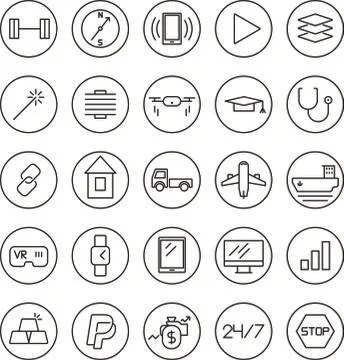 Stroke thin line icons for Web and Mobile Stock Illustration