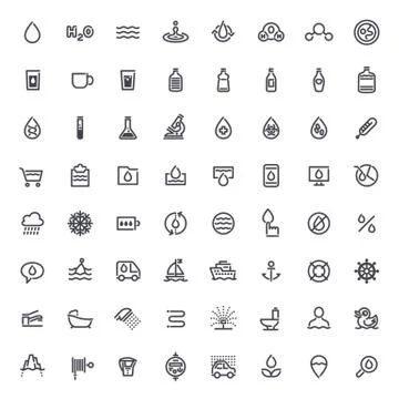 Stroke Water Icons Set Stock Illustration