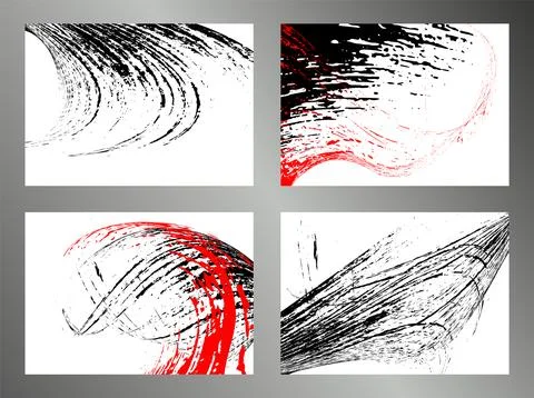 Strokes of black and red paint on a white background. Set of 4 templates. Gra Stock Illustration