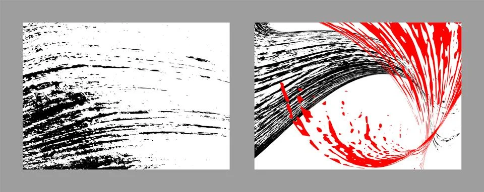 Strokes of black and red paint on a white background. Set of two templates 库存插图