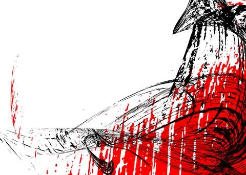 Strokes in different directions with black and red paint on a white backgroun 스톡 일러스트