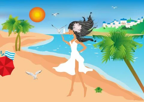Stroll along the beach Stock Illustration