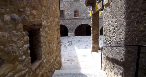 Stroll through the cobbled streets of a medieval village. Subjective vision. Video stock 231220451