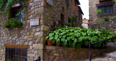 Stroll through the cobbled streets of a medieval village. Subjective vision. Stock Footage 231236578